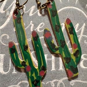 Cactus Shaped HandPainted Earrings